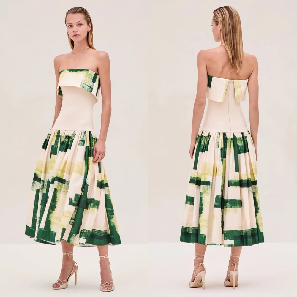 Alexis | Dresses | Alexis Robia Strapless Midi Dress Green Brushstroke |  Poshmark